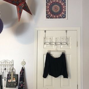 Black long sleeved off the shoulder top